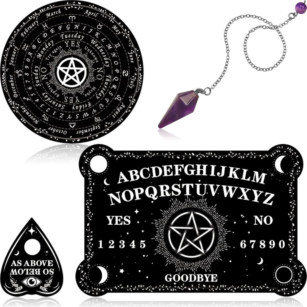 Star Spirit Board & Crystal Pendulum Set - Black Wood