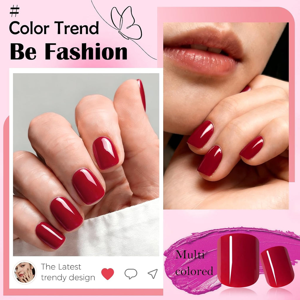 Dark Red Short Square Press-On Nails
