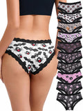 Women'S Gothic Halloween Hipster Panties, Black Lace Trim, 10 Pack Spooky Pattern Collection with Bats, Skulls