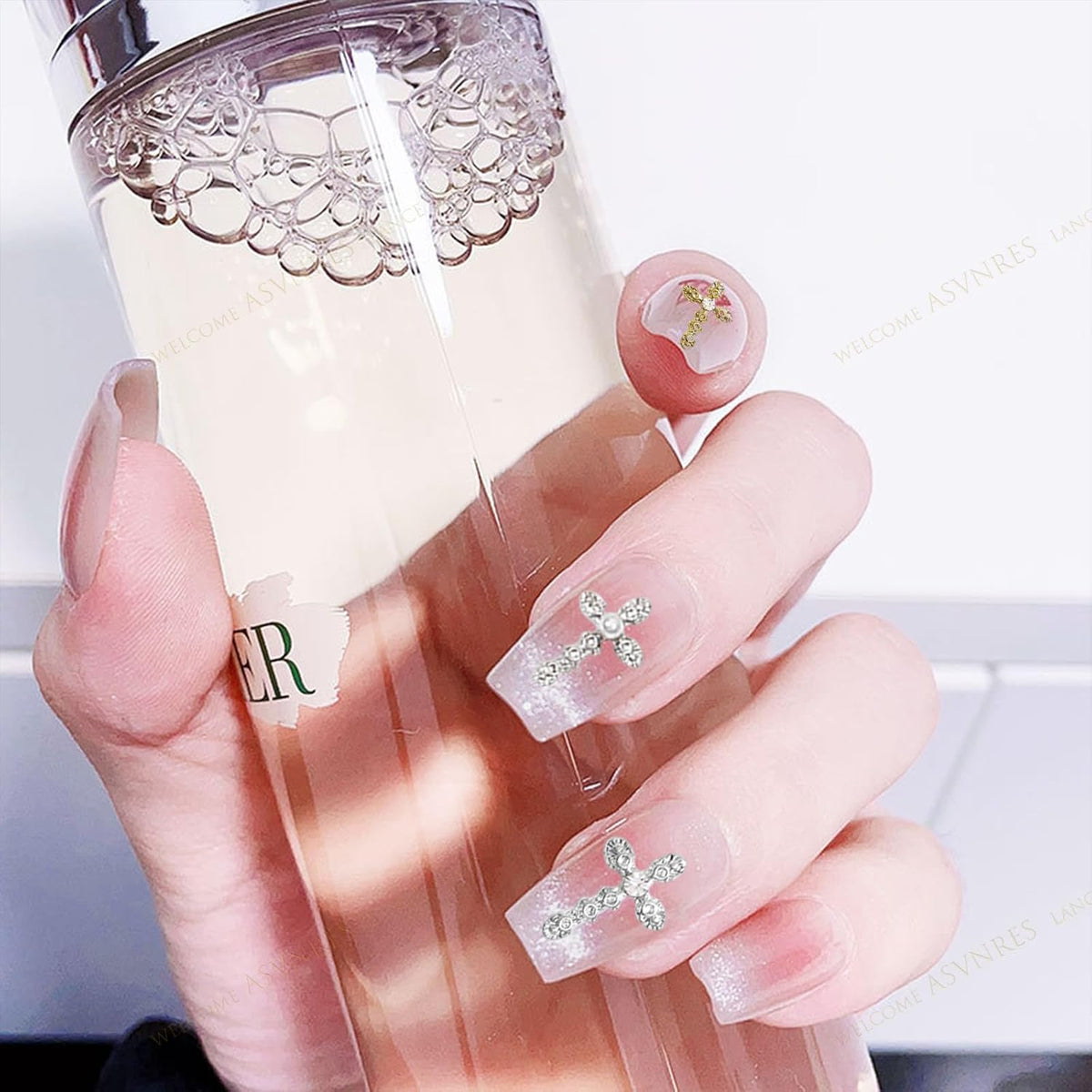 3D Cross Nail Charms, Gold and Silver, 30 Piece