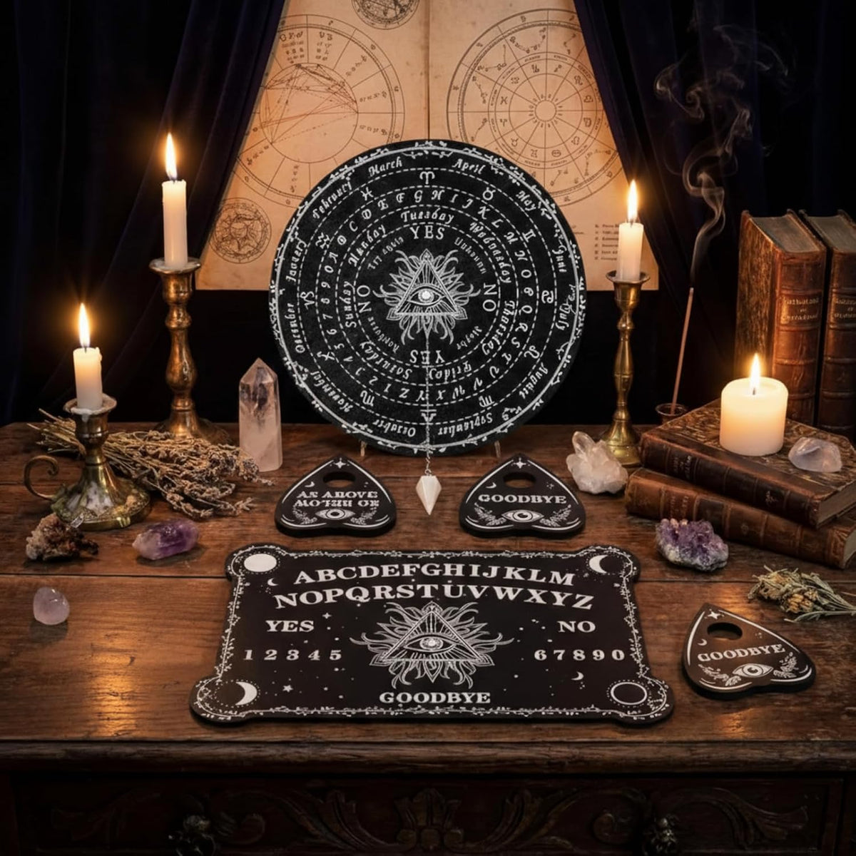 Eye Spirit Board & Crystal Pendulum Set - Black Wood