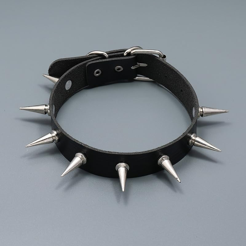Black Spiked Choker Collar - Faux Leather