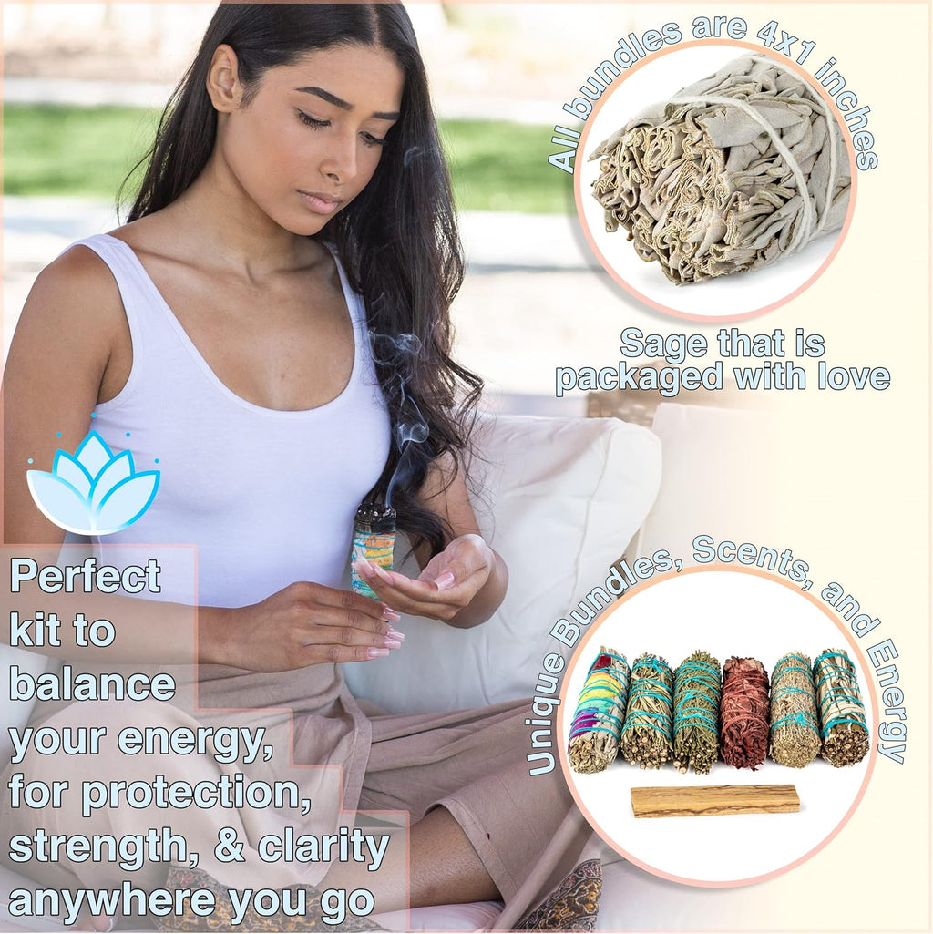 7 Sage Smudge Kit with Blue Sage, Cedar, Dragon'S Blood and Palo Santo