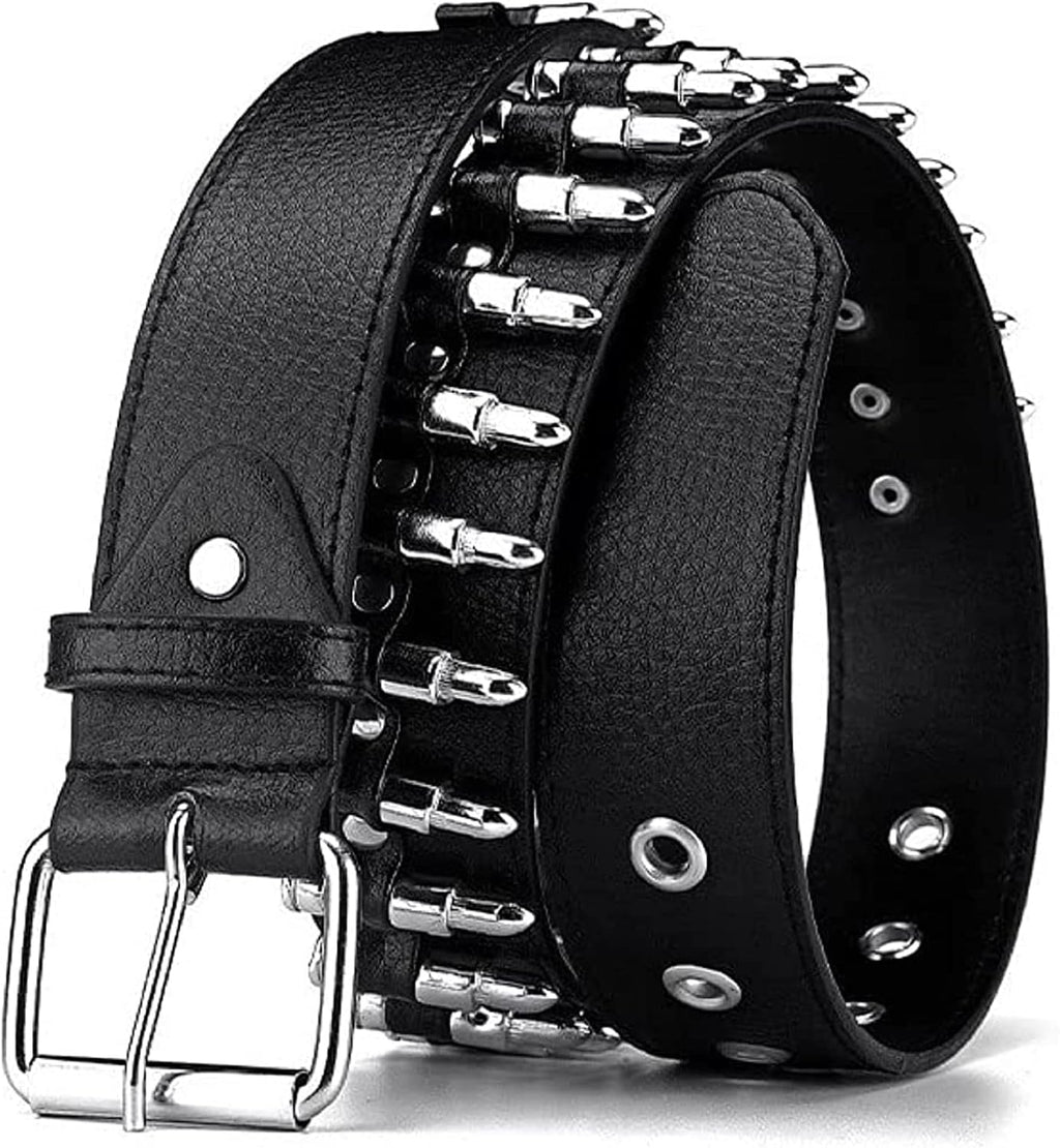Black Leather Bullet Studded Punk Belt