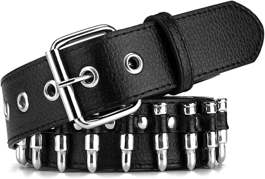 Black Leather Bullet Studded Punk Belt