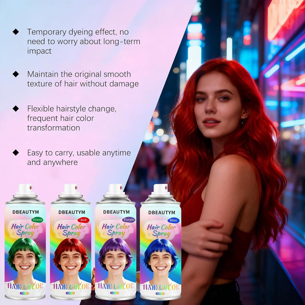 Temporary Hair Color Spray, 4 Colors: Red, Blue, Purple, Green