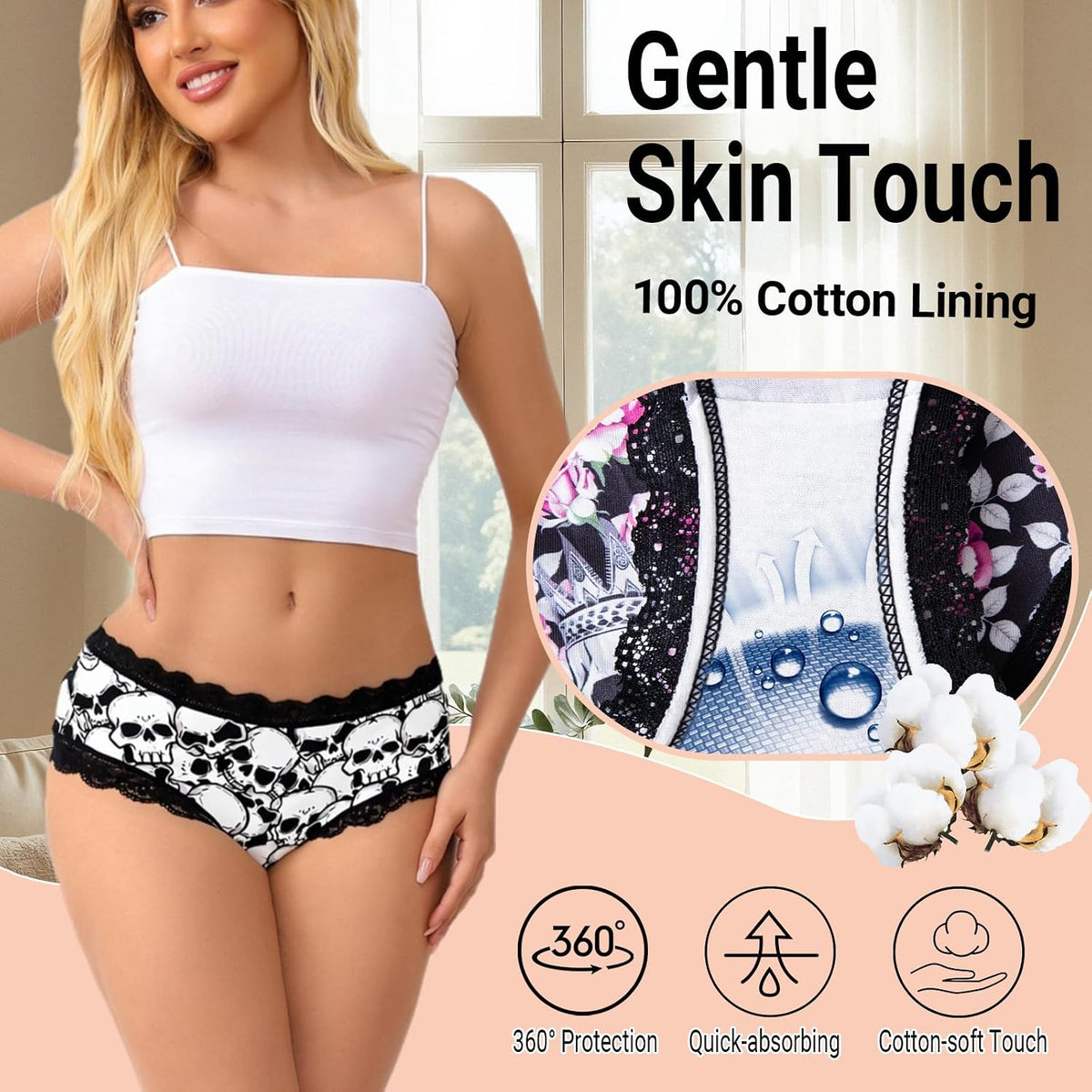 Women'S Gothic Hipster Panties 5/6Pack Soft Comfort Lace Underwear