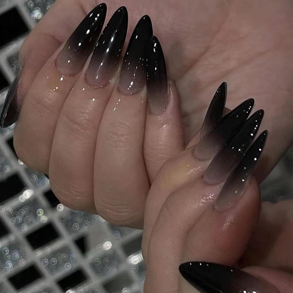 Black Ombre Almond Press-On Nails