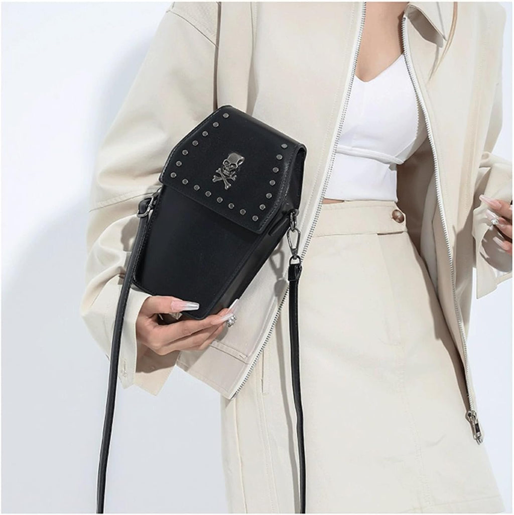 Coffin Crossbody Purse - Black, Skull Print