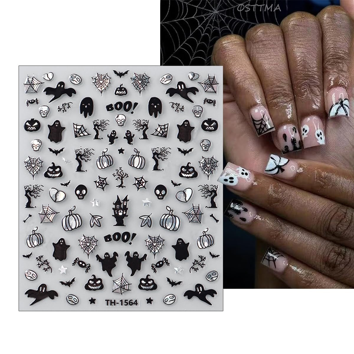 Horror Goth Nail Decals: Bats, Roses, Spider Webs and Skulls, 6 Sheets