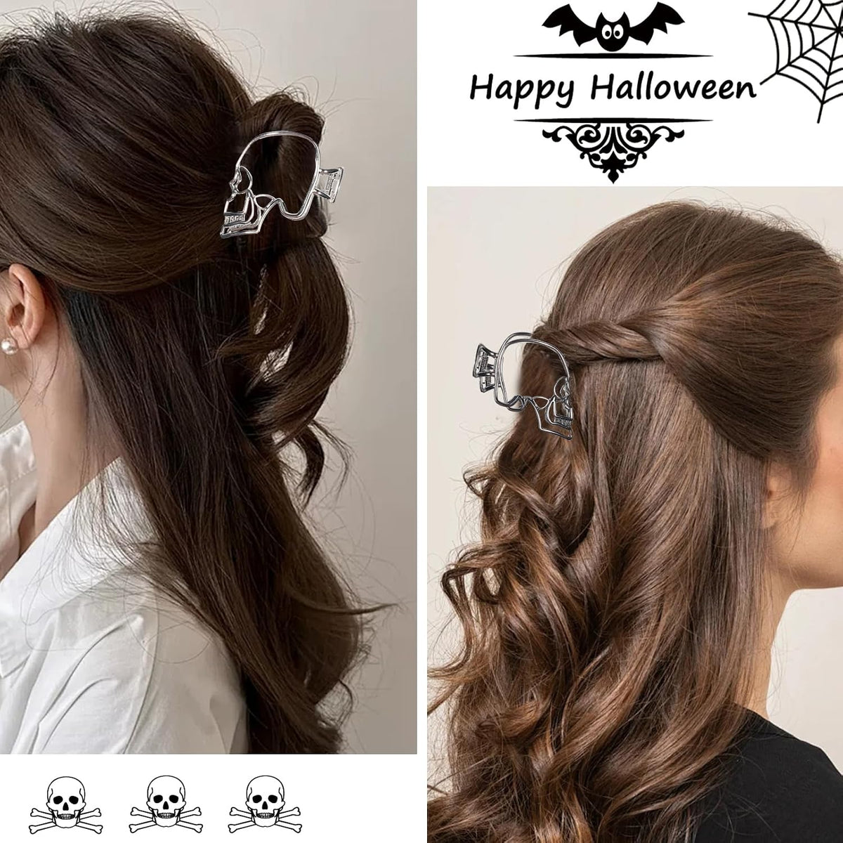 Silver & Black Skull Claw Clips - 2 Pack