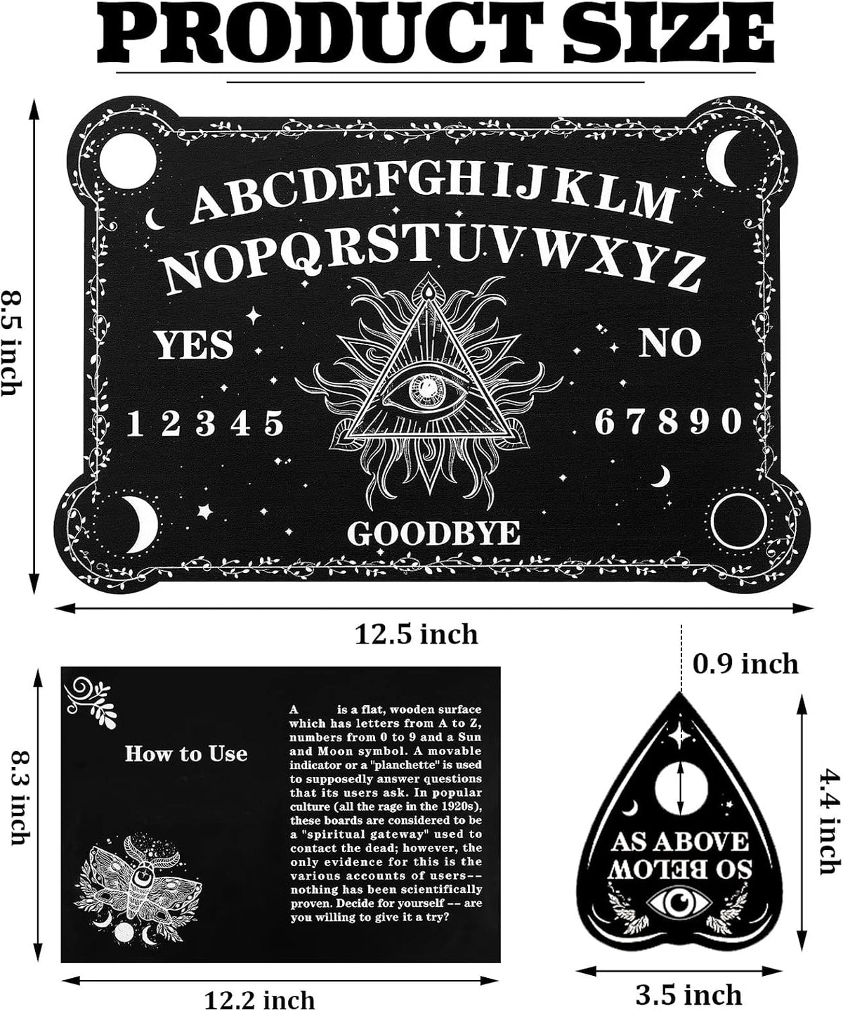 Eye Spirit Board & Crystal Pendulum Set - Black Wood