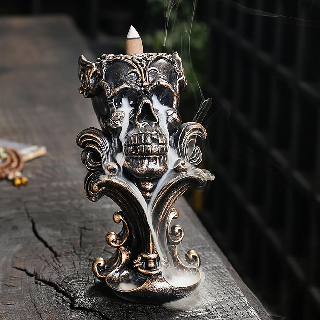 Resin Skull Backflow Incense Burner Kit - Gold