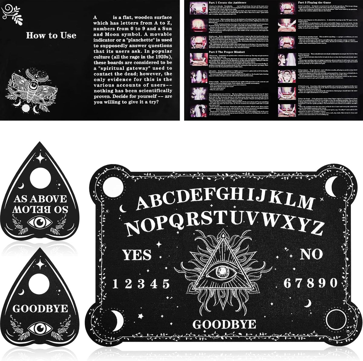 Black Wooden Spirit Talking Board with Planchette