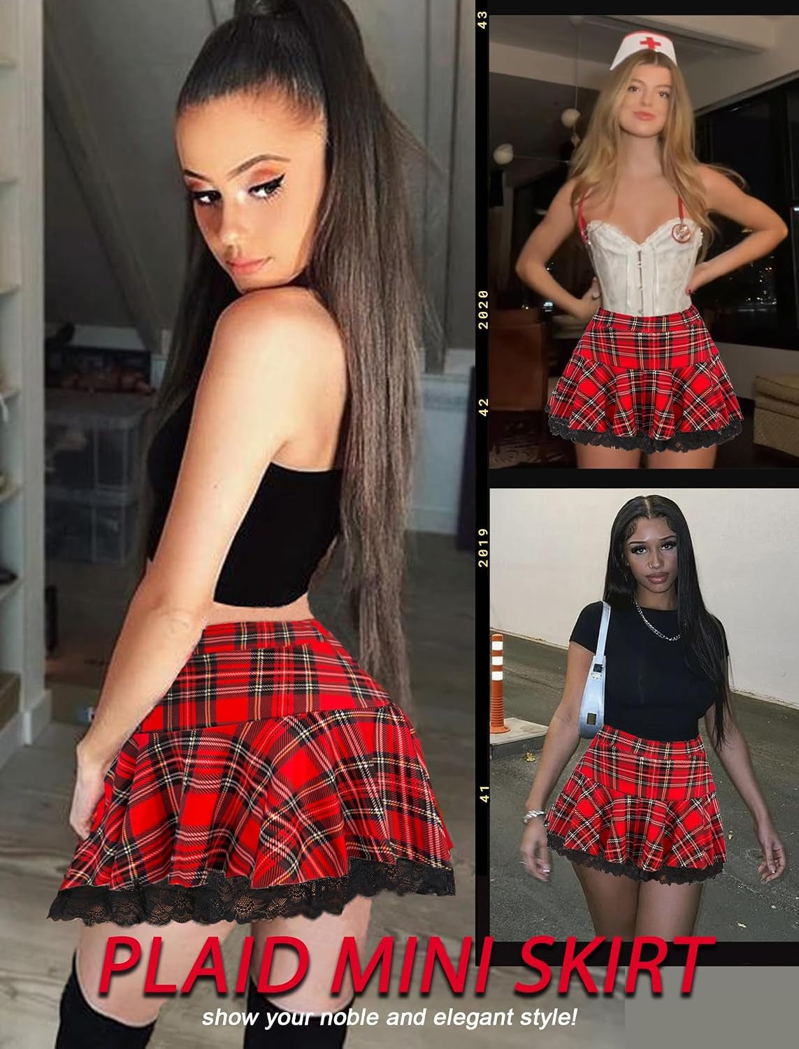 Lace Pleated Mini Skirt - Black