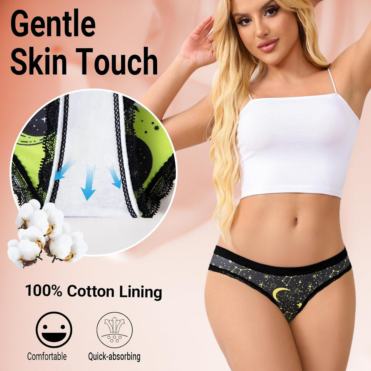 Women'S Hot Cute Print Thong Panties 5/6Pack,Soft Comfort Underwear