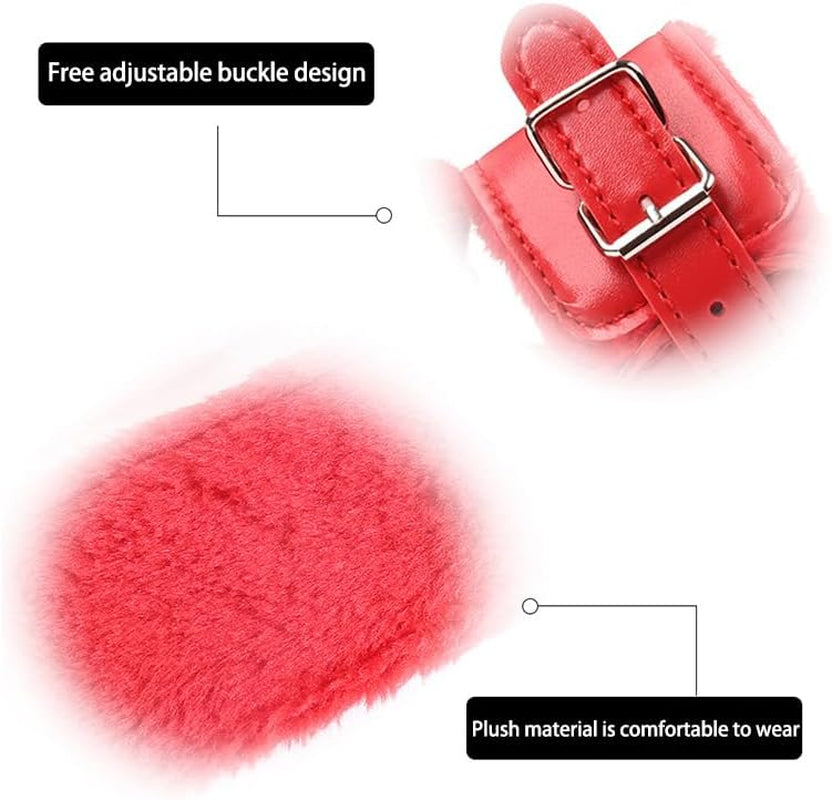 Red Fluffy Handcuffs with Satin Eye Mask