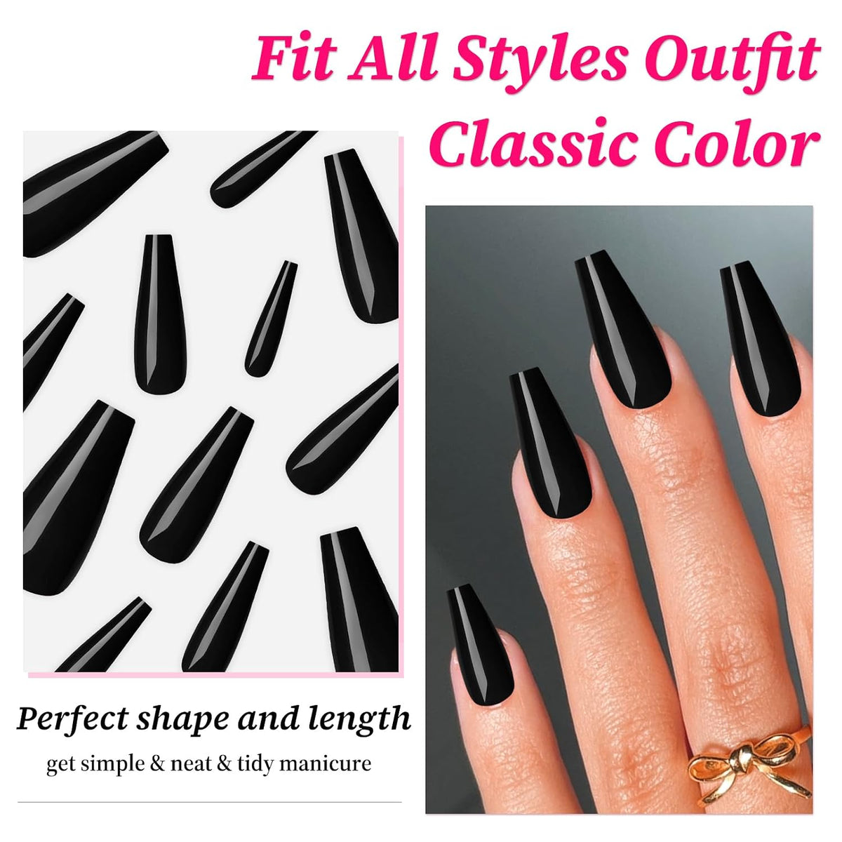 Black Coffin Press-On Nails - 120 Piece Kit