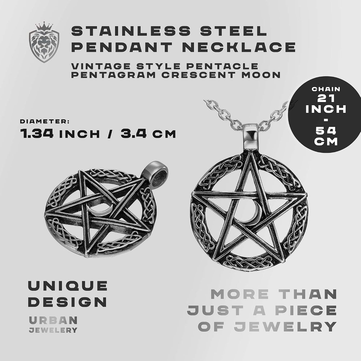 Pentacle Moon Pendant Necklace - Stainless Steel