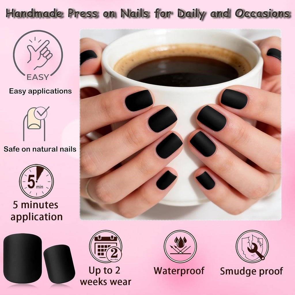 Matte Black Short Square Press-On Nails, 240 Piece Set