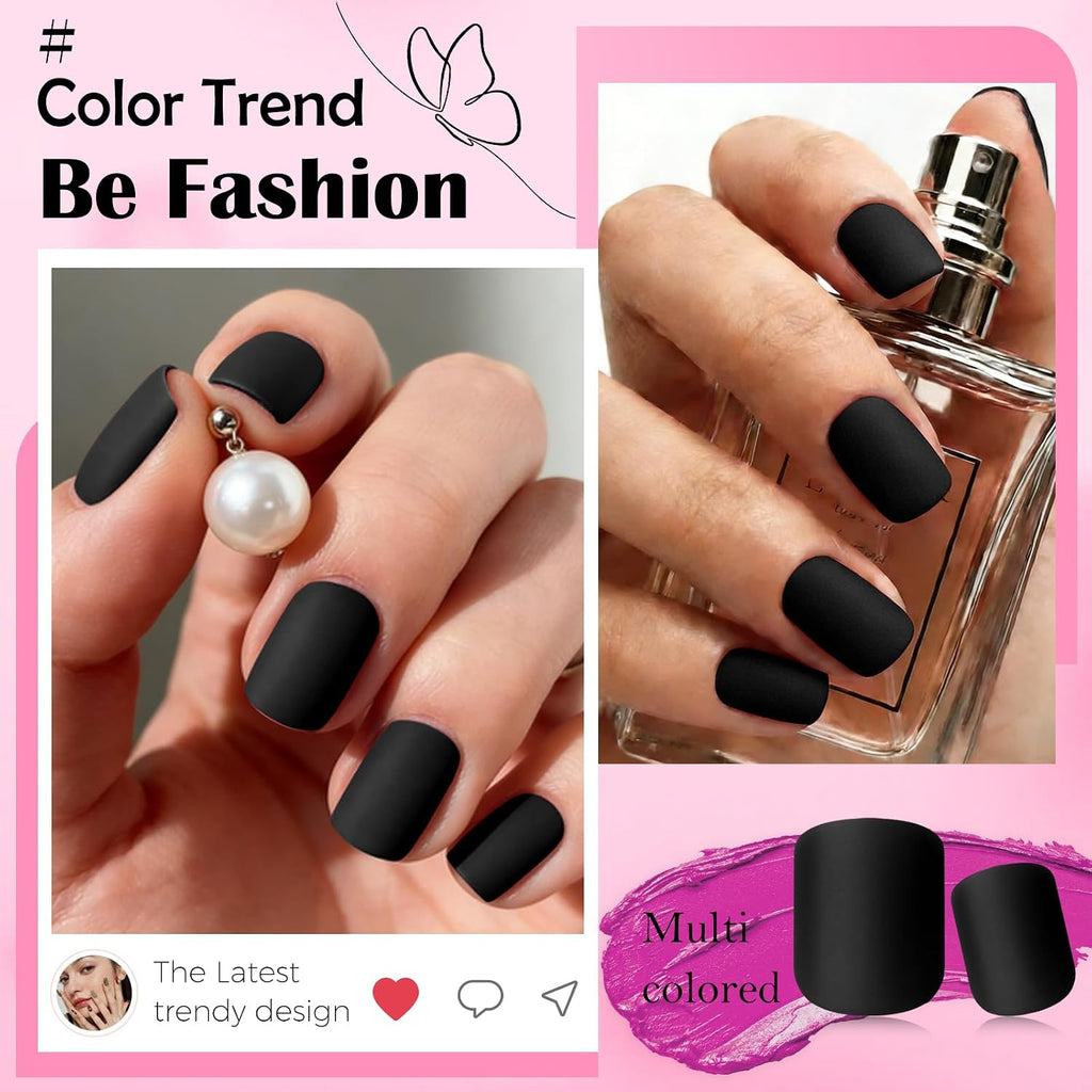 Matte Black Short Square Press-On Nails, 240 Piece Set