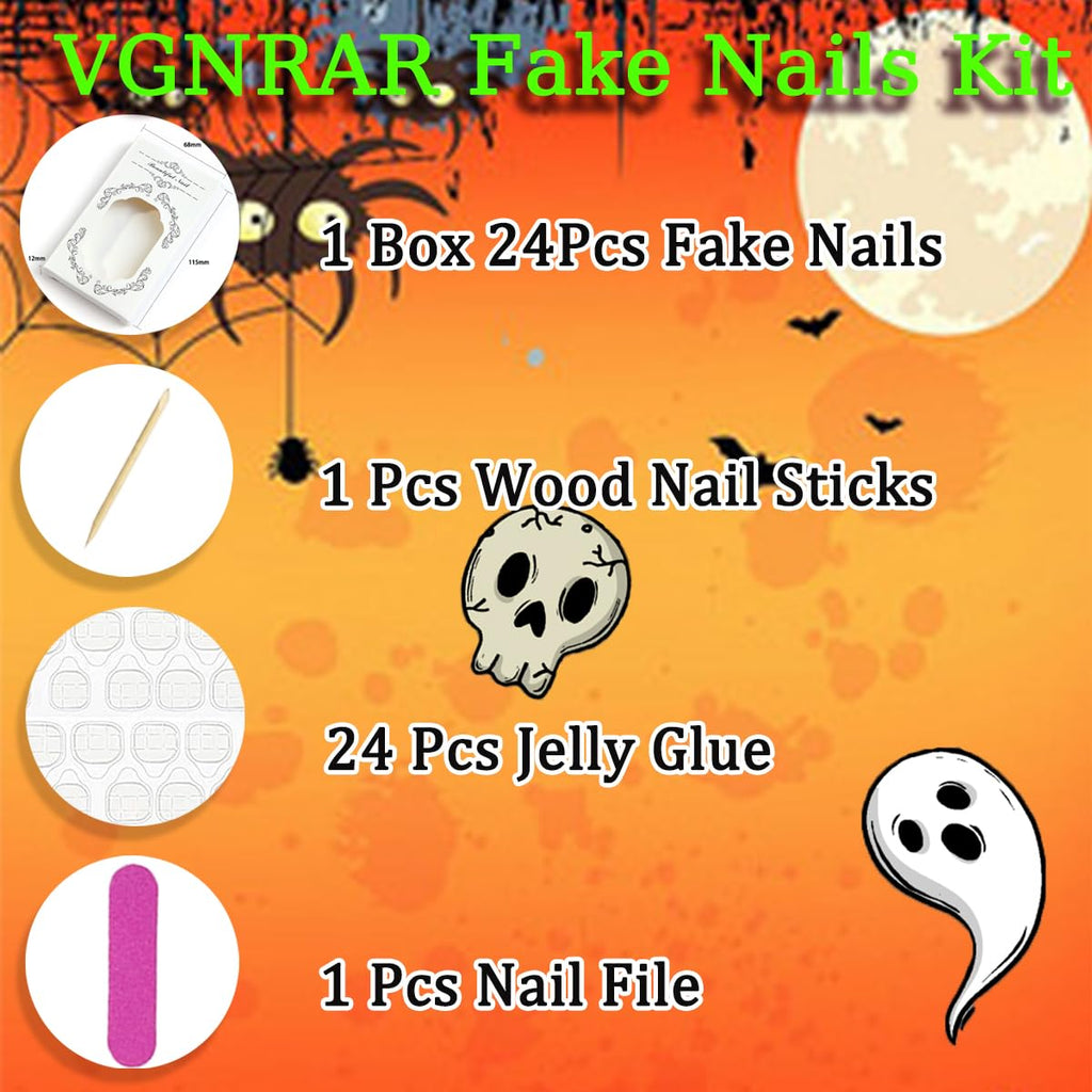 Goth Rhinestone Press-On Nails with Black Bow Charms, Almond