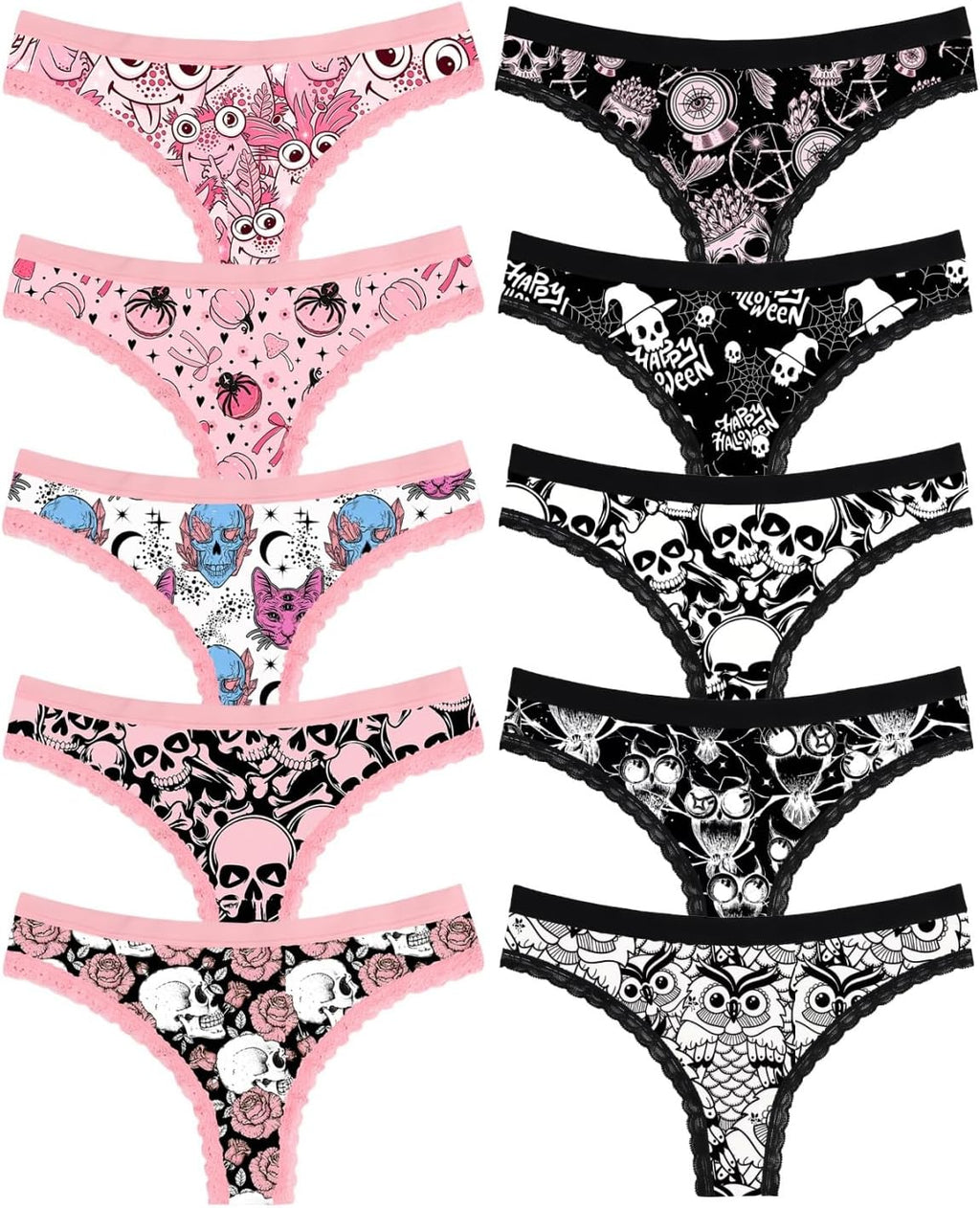 Women’S 10Pcs Variety Thongs Pack Gothic Cute Lace Trims Underwear