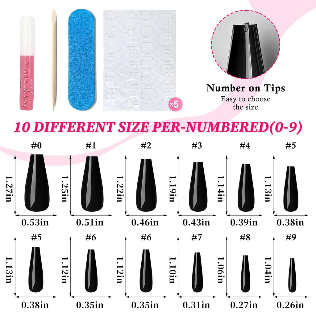 Black Coffin Press-On Nails - 120 Piece Kit