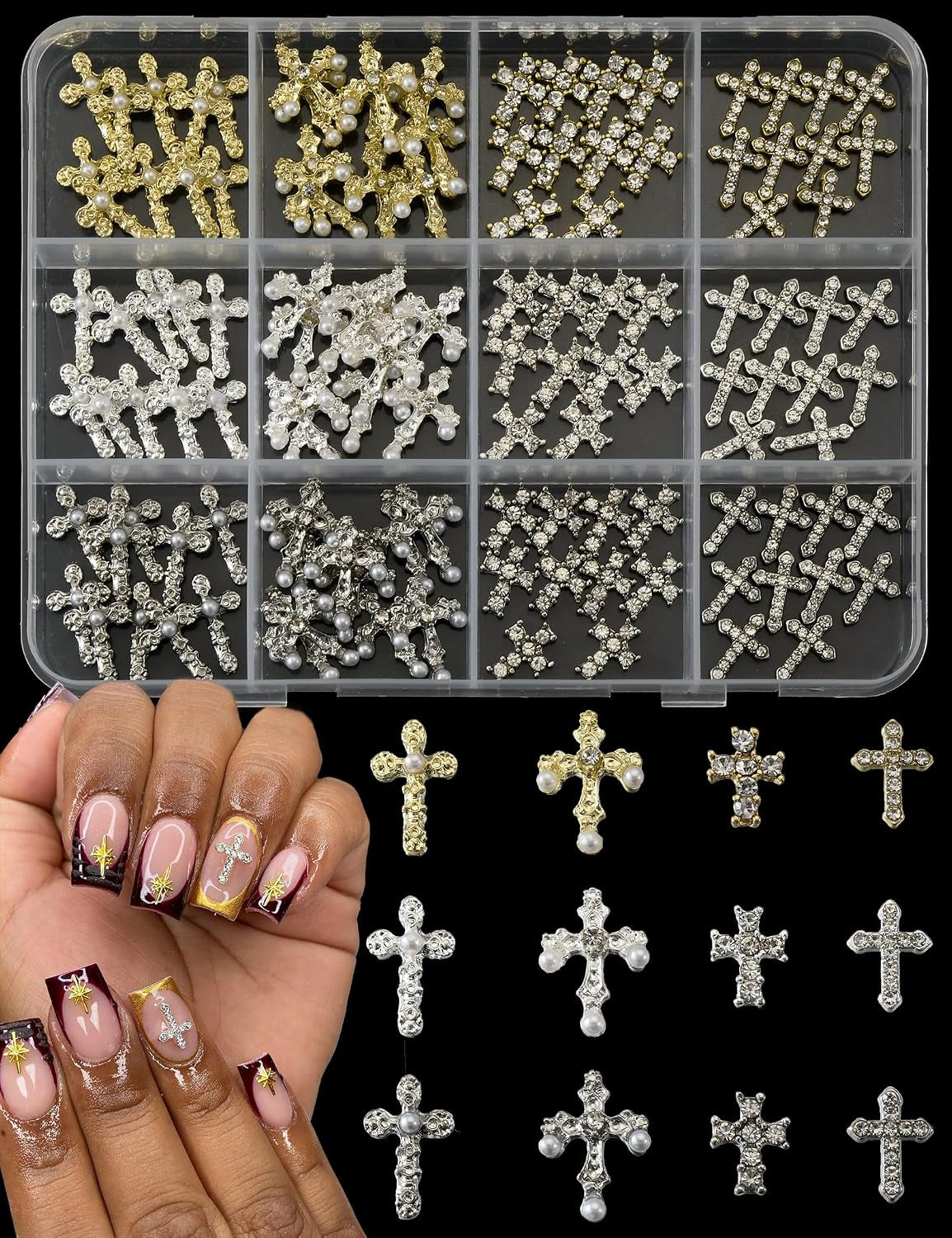 120 Piece 3D Metal Cross Nail Charms