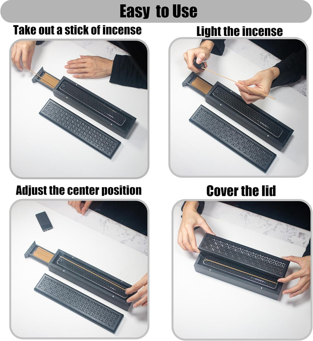 Black Wooden Coffin Incense Box with Storage