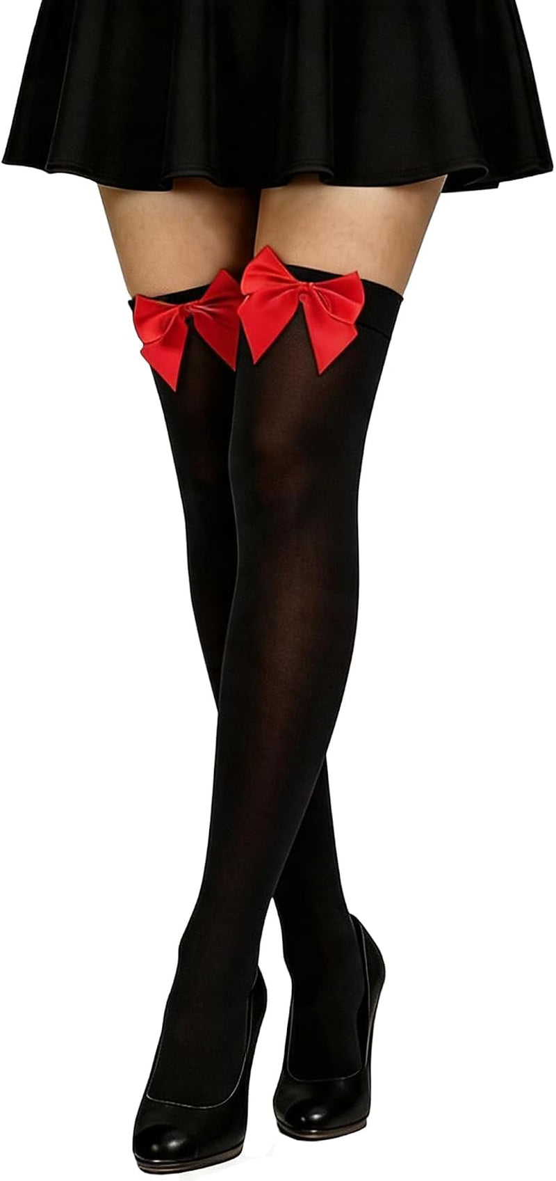 Opaque Thigh High Stockings with Bow