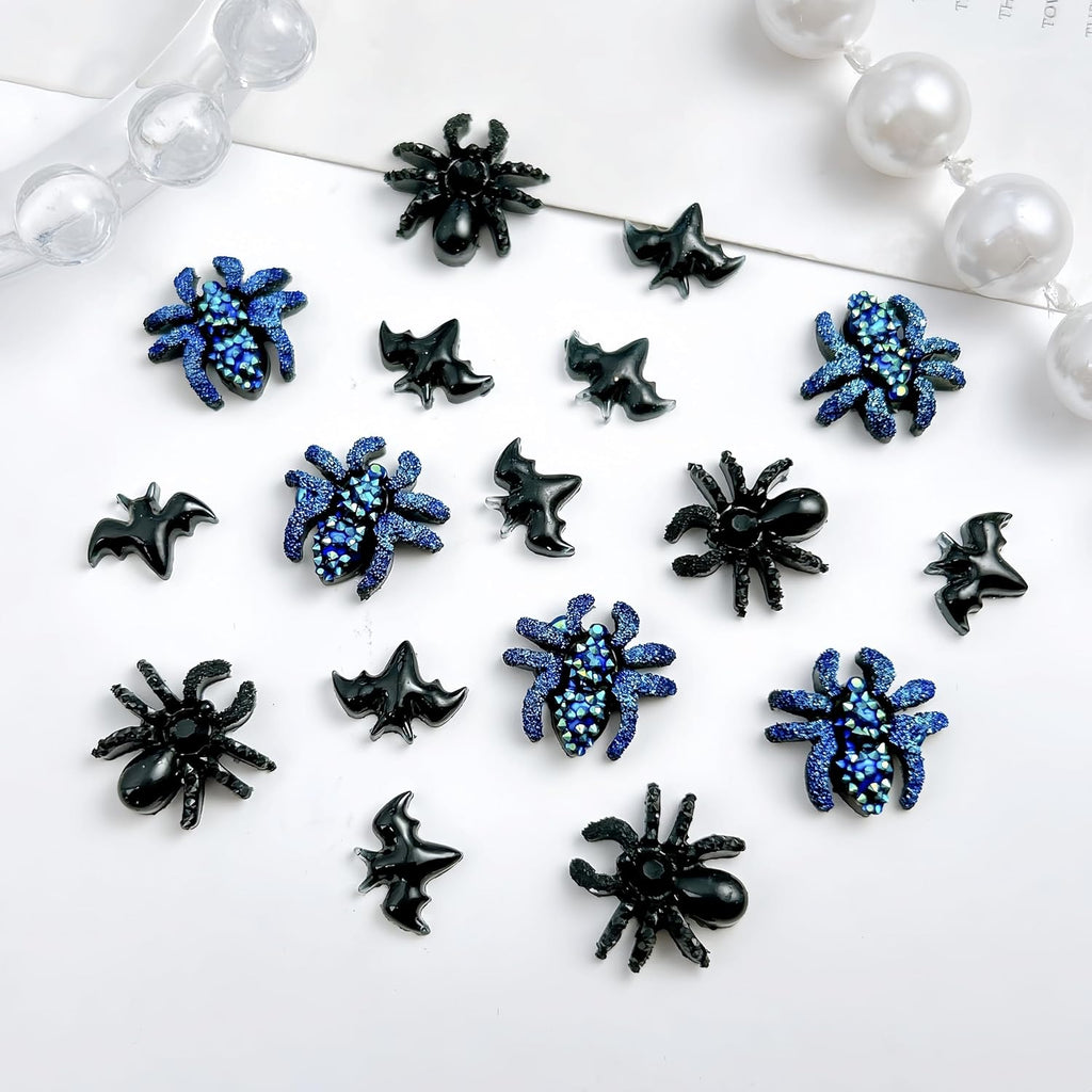 120 Piece Black Bat and Spider Resin Nail Charms