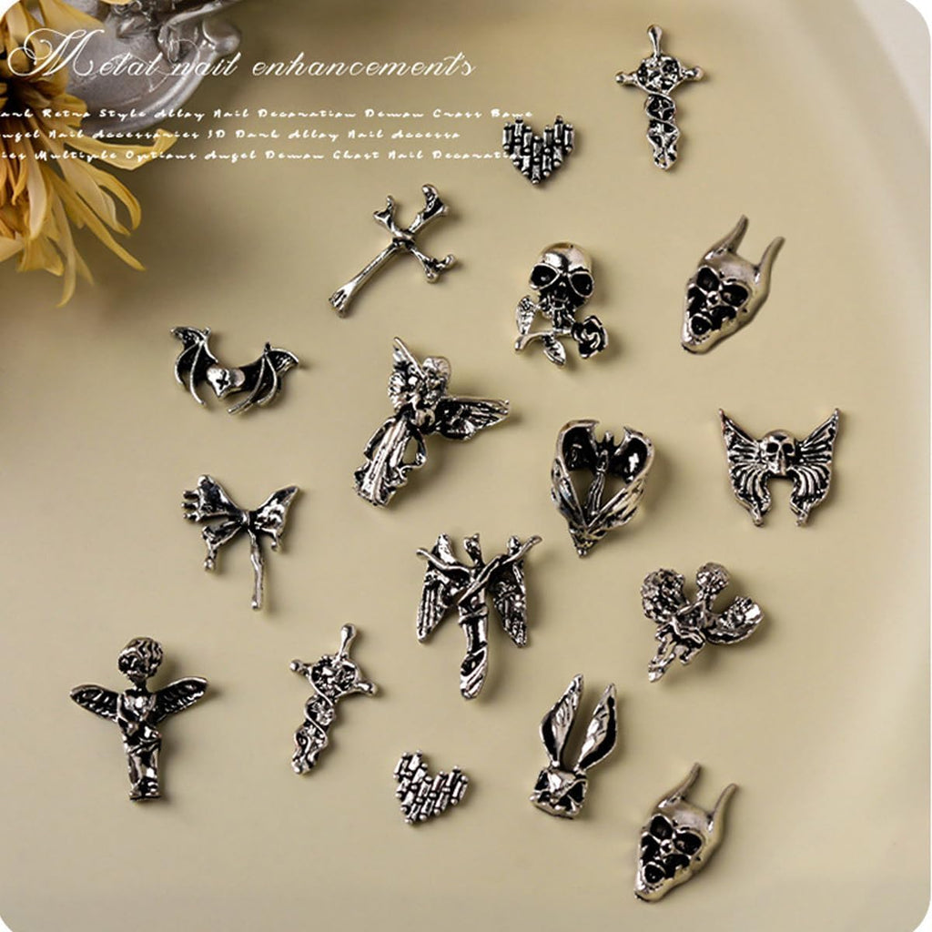 Antique Silver Skull Nail Charms, 30 Piece