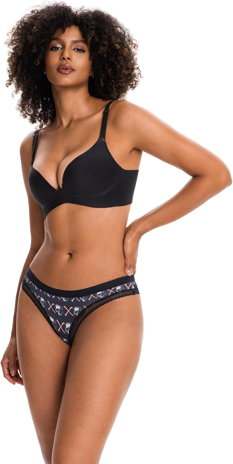 Women'S Gothic Print Low‑Rise Thongs, Multipack Lace Trim Underwear