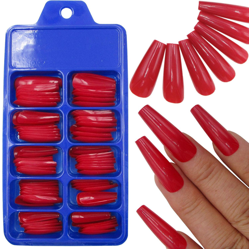 Red Coffin Press-On Nails, 100 Piece Set