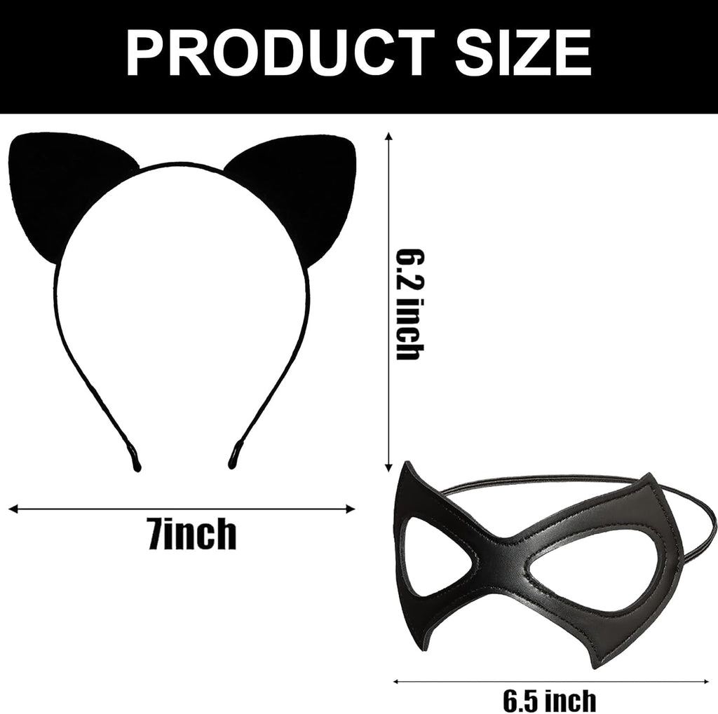 Black Cat Ears Headband and Masquerade Mask - 2 Pack