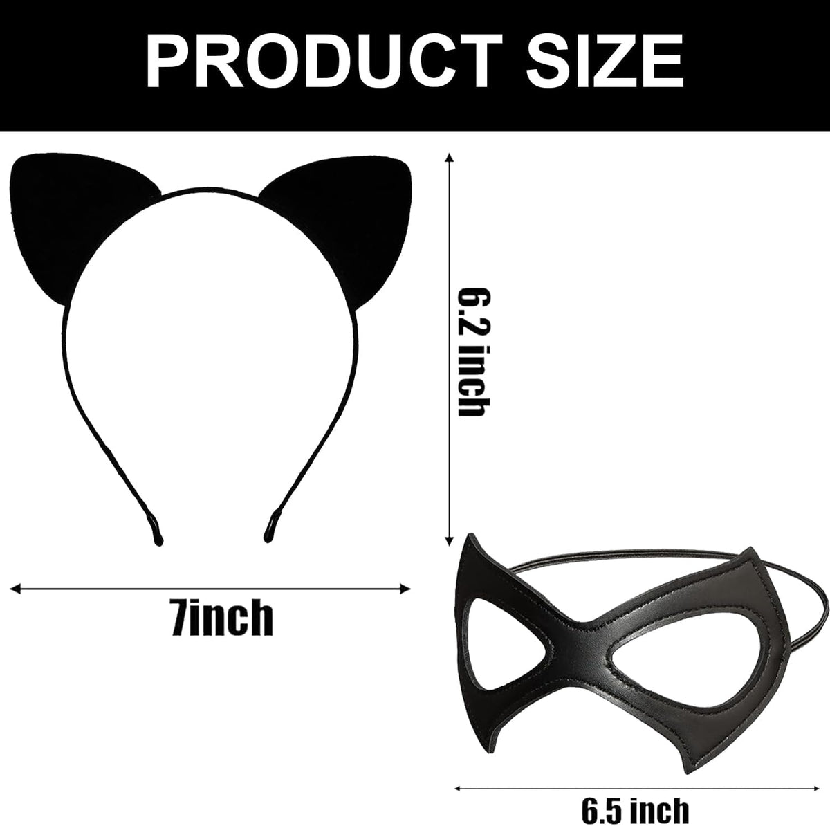 Black Cat Ears Headband and Masquerade Mask - 2 Pack