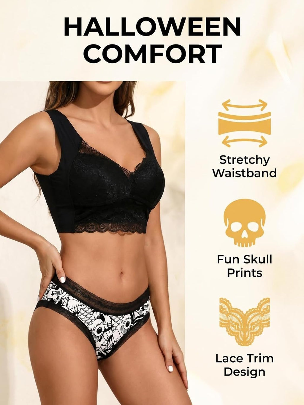 5Pcs Lace Trims Cute Printed Bikini Hipsters for Women Pack Panties
