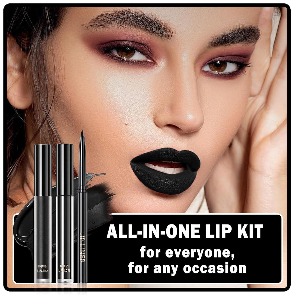 Velvet Black Magic Lip Kit: Liner, Matte Lipstick and Gloss