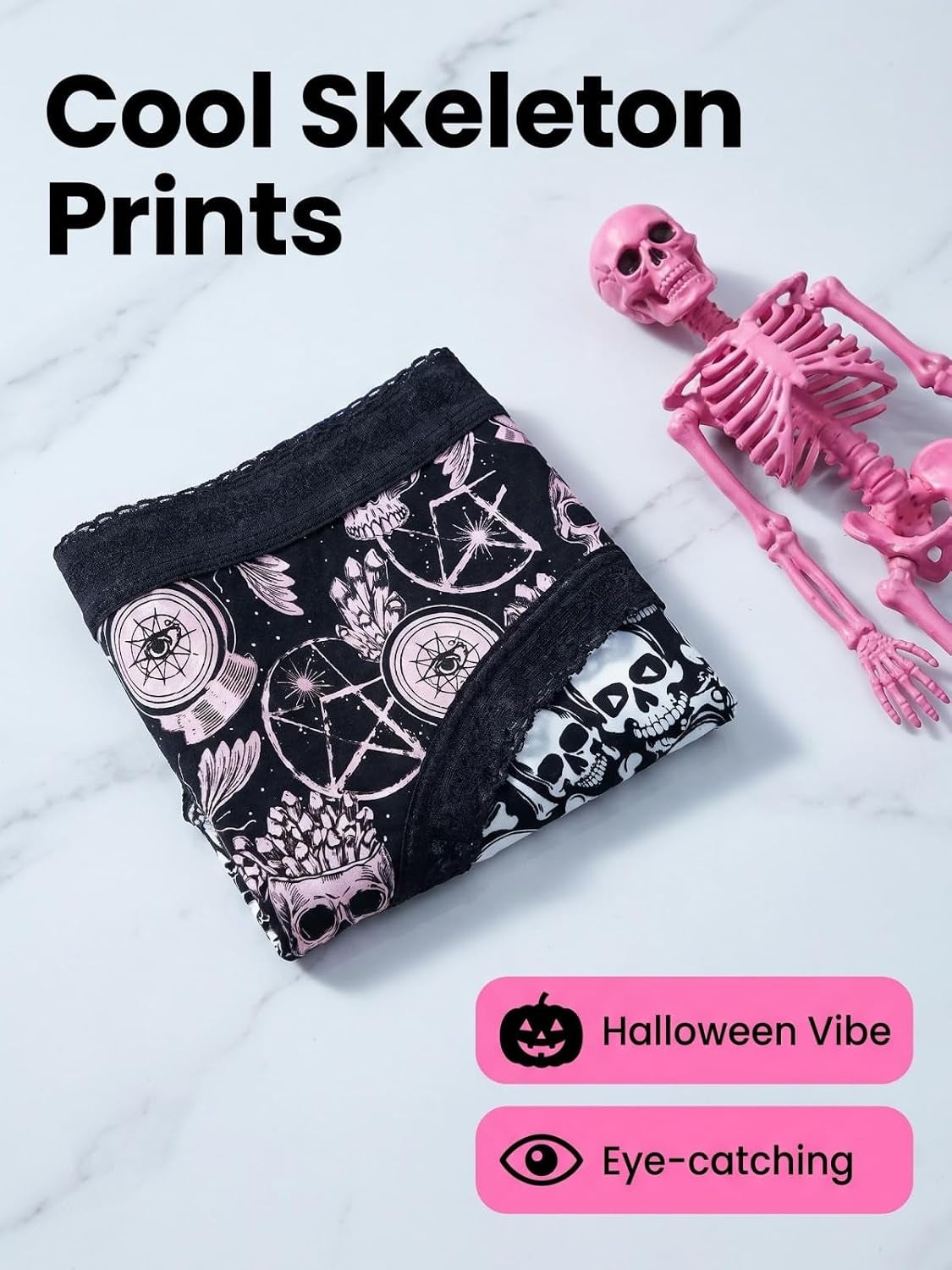 5Pcs Lace Trims Cute Printed Bikini Hipsters for Women Pack Panties