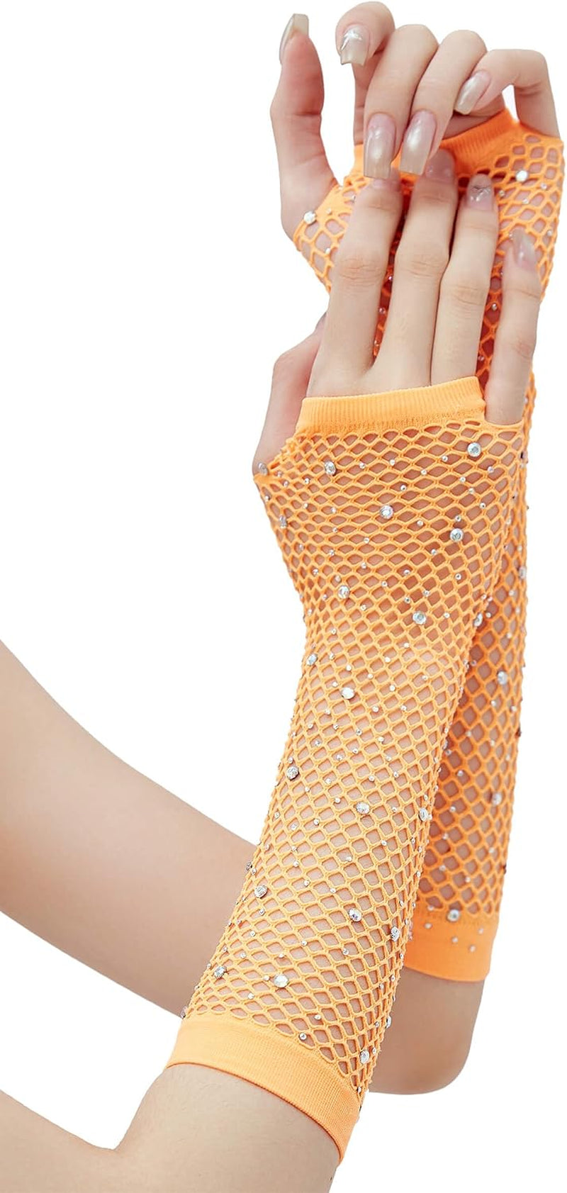 Rhinestone Fishnet Arm Warmers - Fingerless
