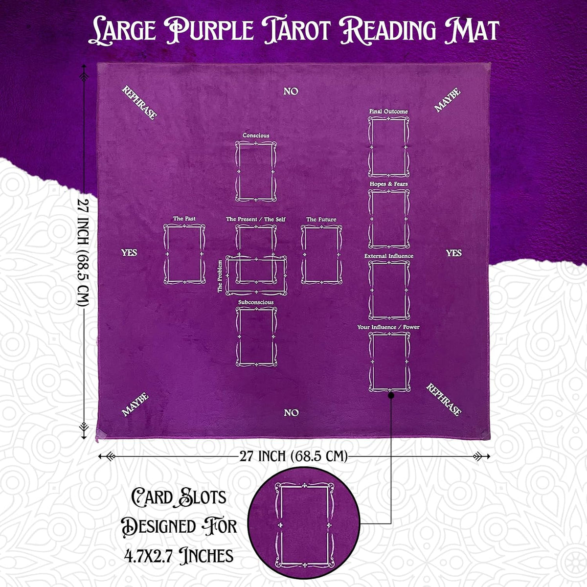 Purple Velvet Tarot Cloth - 27In, Celtic Cross Guide