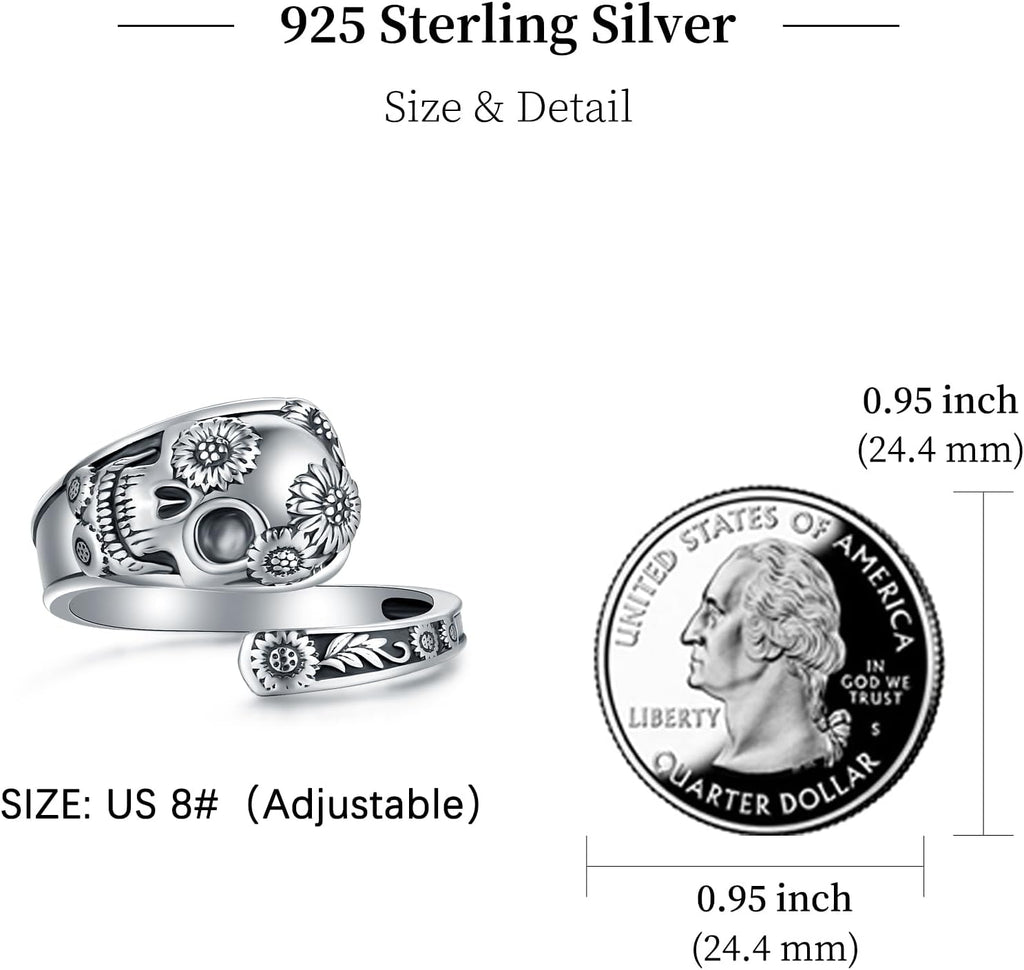 Sterling Silver Gothic Skull Spoon Ring