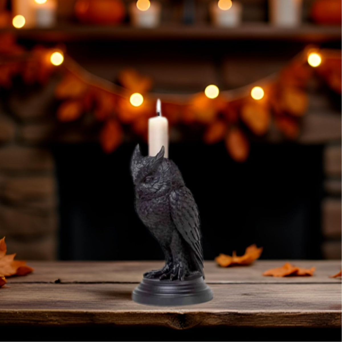 Gothic Black Owl Candle Holder - Resin Statue