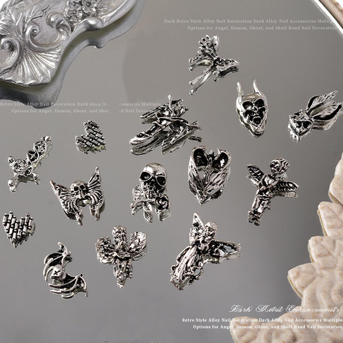 Antique Silver Skull Nail Charms, 30 Piece