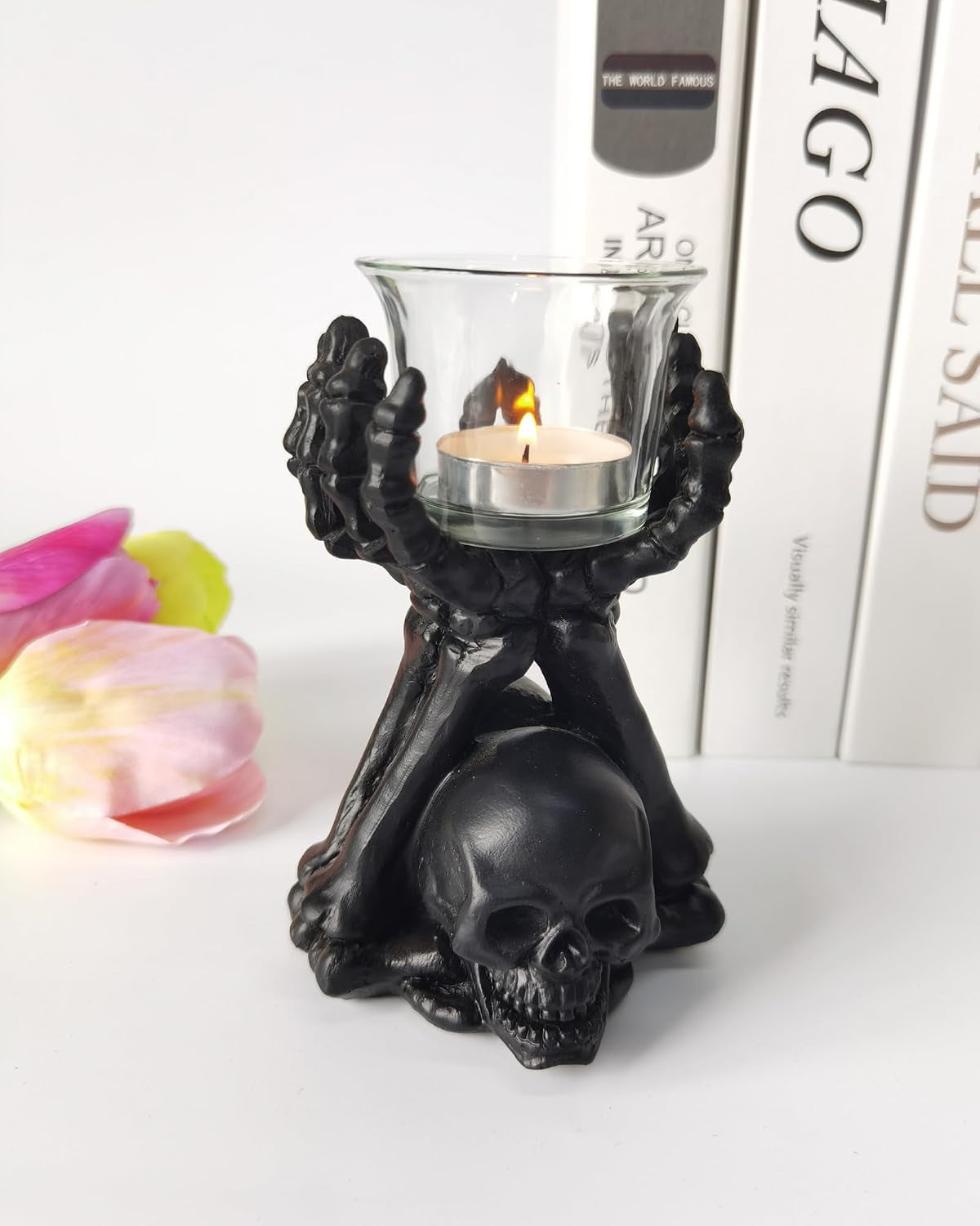 Skeleton Hand Candle & Ring Holder - Black Resin