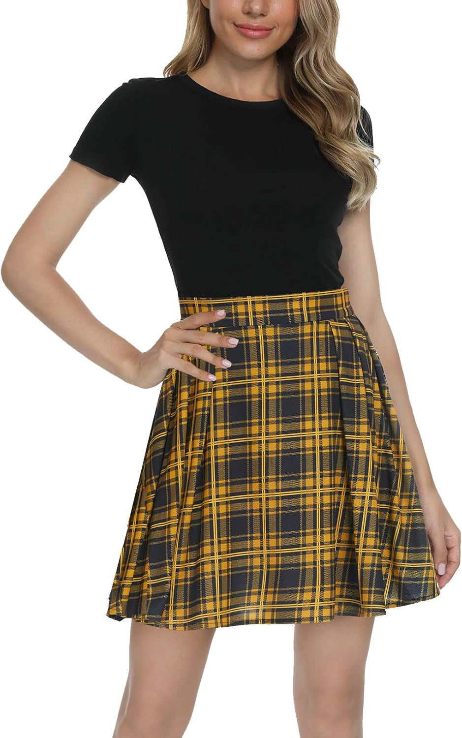 Plaid Pleated Mini Skater Skirt
