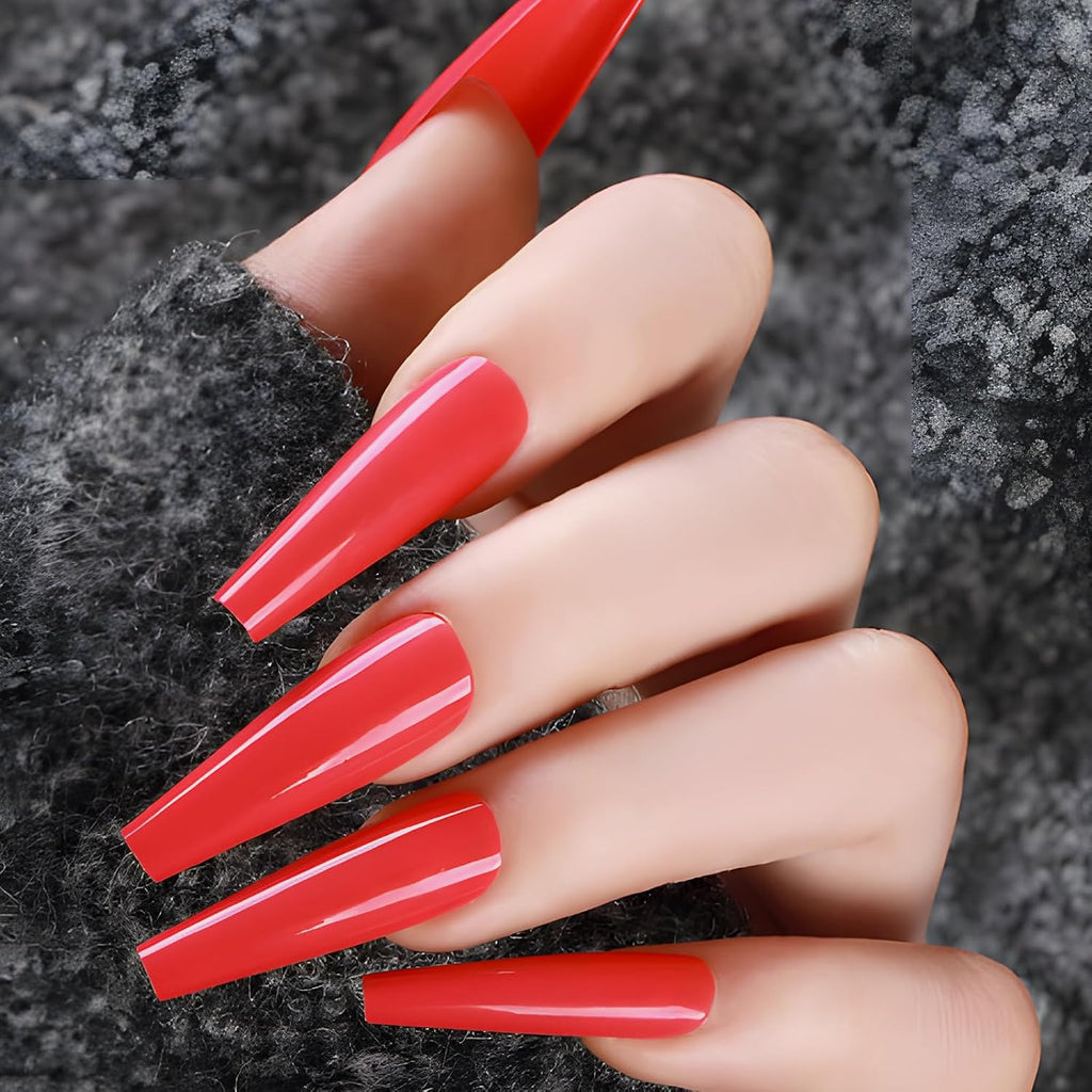 Red Gloss Coffin Press-On Nails - 120 Piece Kit