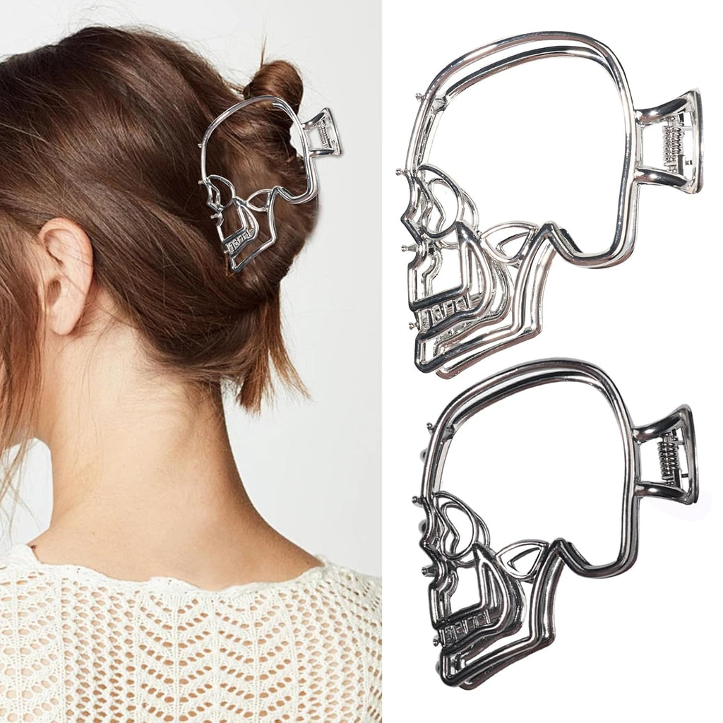 Silver & Black Skull Claw Clips - 2 Pack