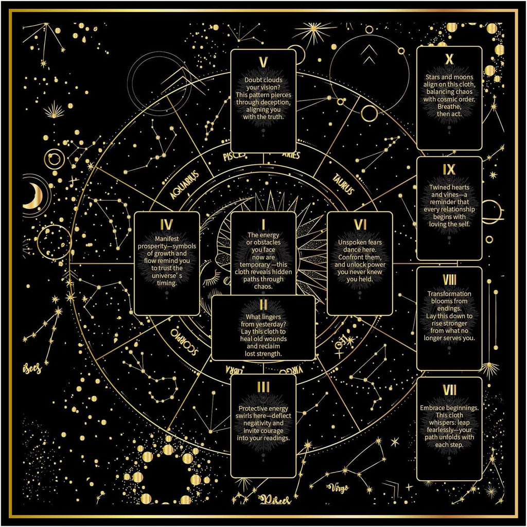 Celestial Tarot Cloth - Black & Gold, Double-Sided